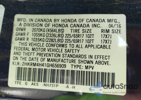 2016 Honda Cr-V Se из США, поврежденный, VIN 2HKRM4H41GH656909